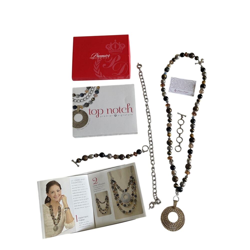 Premier Designs Top Notch Necklace Set 20550 Reversible Pendant Box Complete.